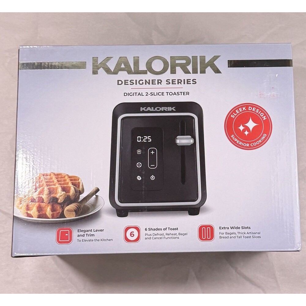 NIB Kalorik Designer Series Digital 2 Slice Toaster 6 Settings Extra Wide Slots
